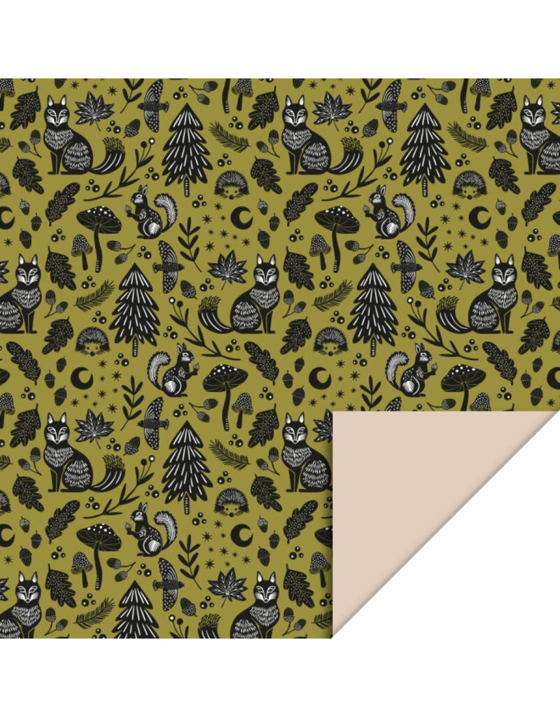 Inpakpapier Nature Animals Olive - Beige / dubbelzijdig - 70 cm x 3m