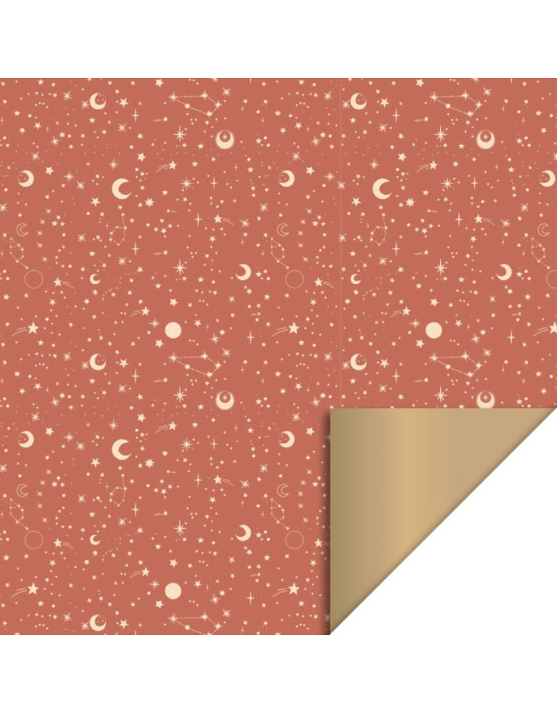 Inpakpapier Galaxy Cognac - Gold / dubbelzijdig - 70 cm x 3m