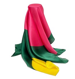 Barceloning Zijden sjaal  'Dots'  groen-roze-geel  66 x 66 cm