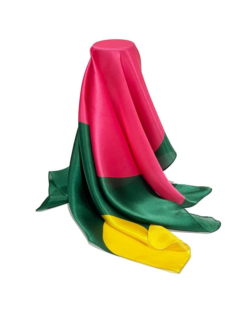 Barceloning Zijden sjaal  'Dots'  groen-roze-geel  66 x 66 cm