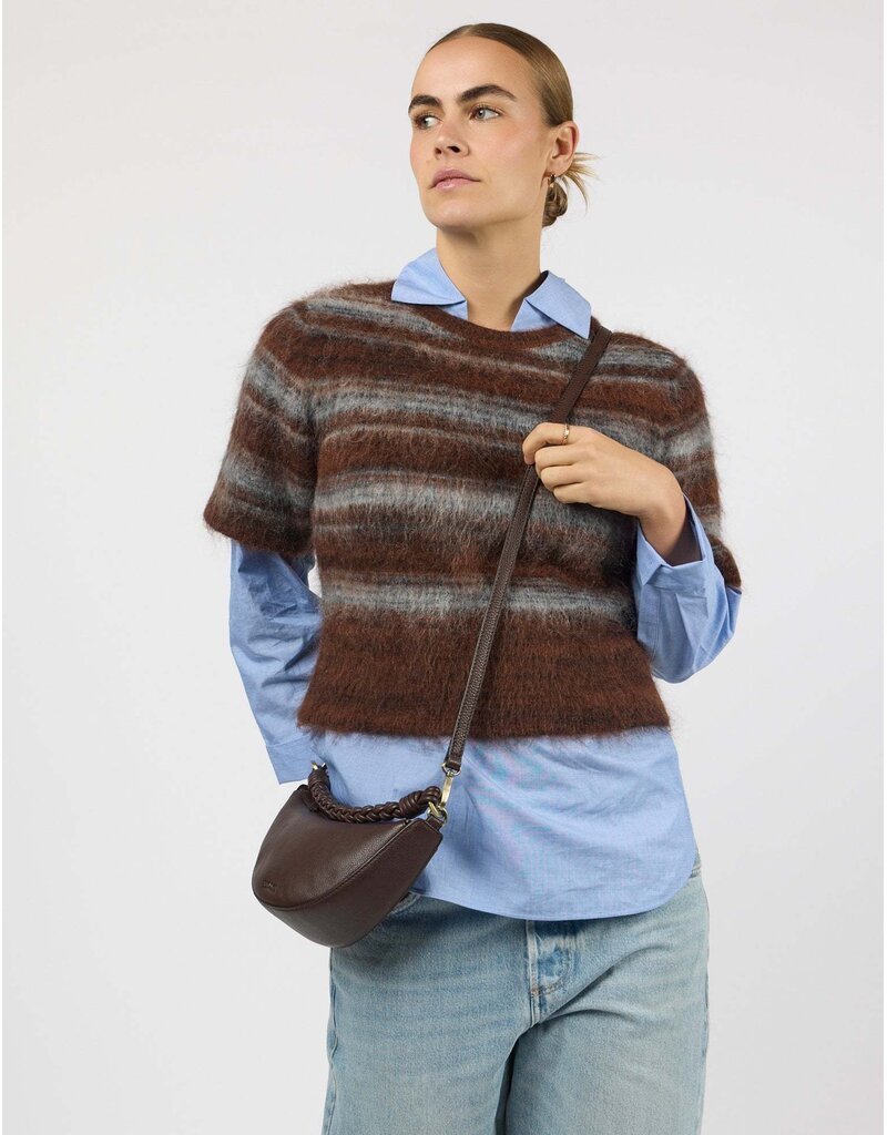 O MY BAG Leo Mini Twisted Handle - Chocolate Soft Grain Leather