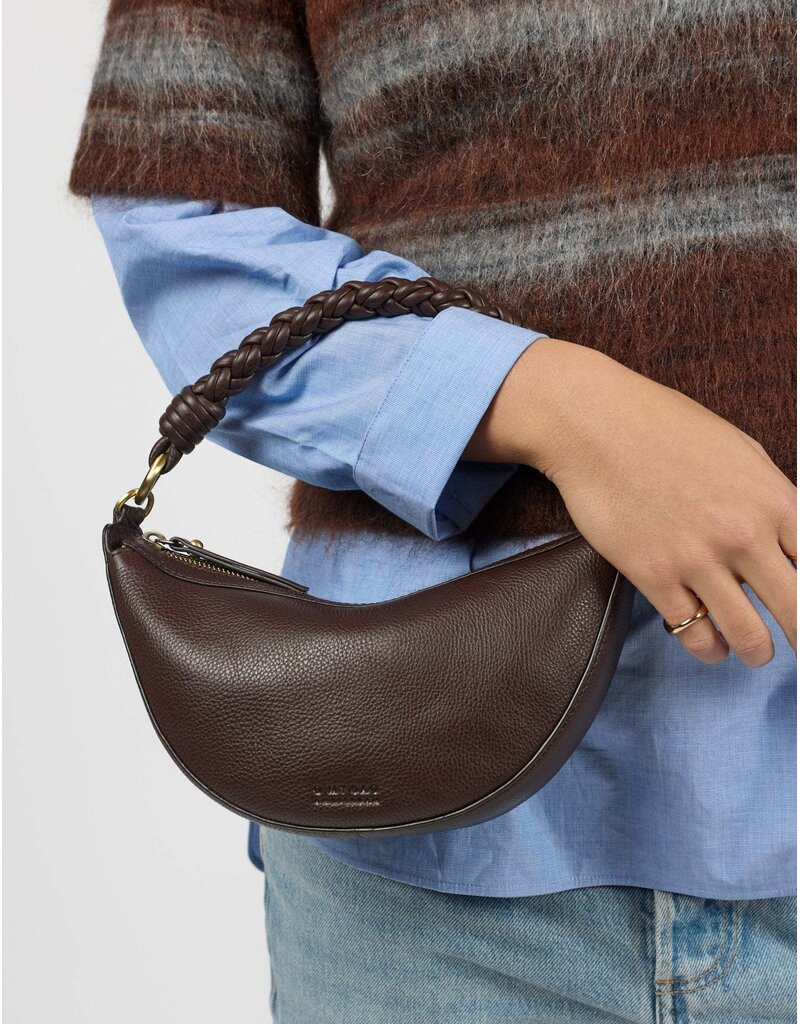 O MY BAG Leo Mini Twisted Handle - Chocolate Soft Grain Leather