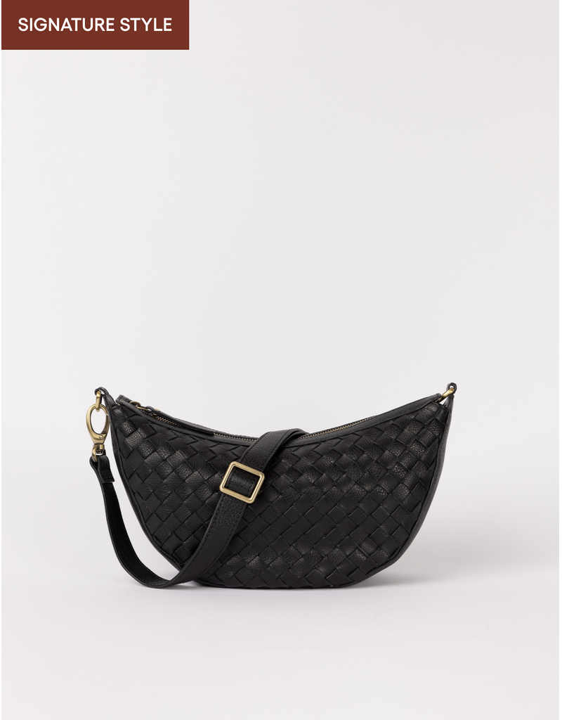 O MY BAG Leo Midi - Black Woven Soft Grain Leather