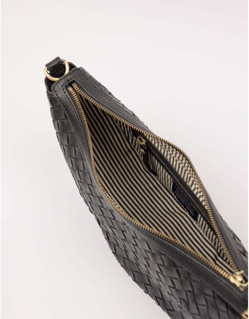 O MY BAG Leo Midi - Black Woven Soft Grain Leather