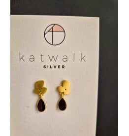 Katwalk Zilver Vergulde oorsteker met donkerrood steentje