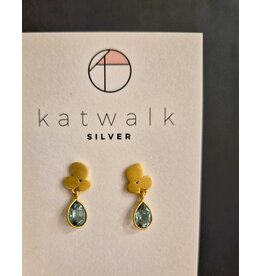 Katwalk Zilver Vergulde oorsteker met groenblauw steentje