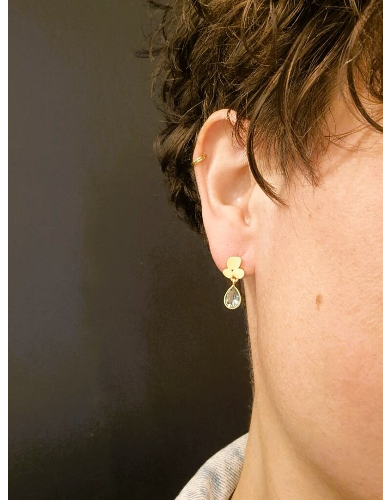 Katwalk Zilver Vergulde oorsteker met groenblauw steentje