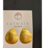 Katwalk Zilver Vergulde oorsteker - gehamerde drup XL