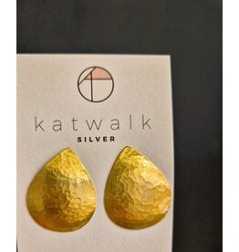 Katwalk Zilver Vergulde oorsteker - gehamerde drup XL