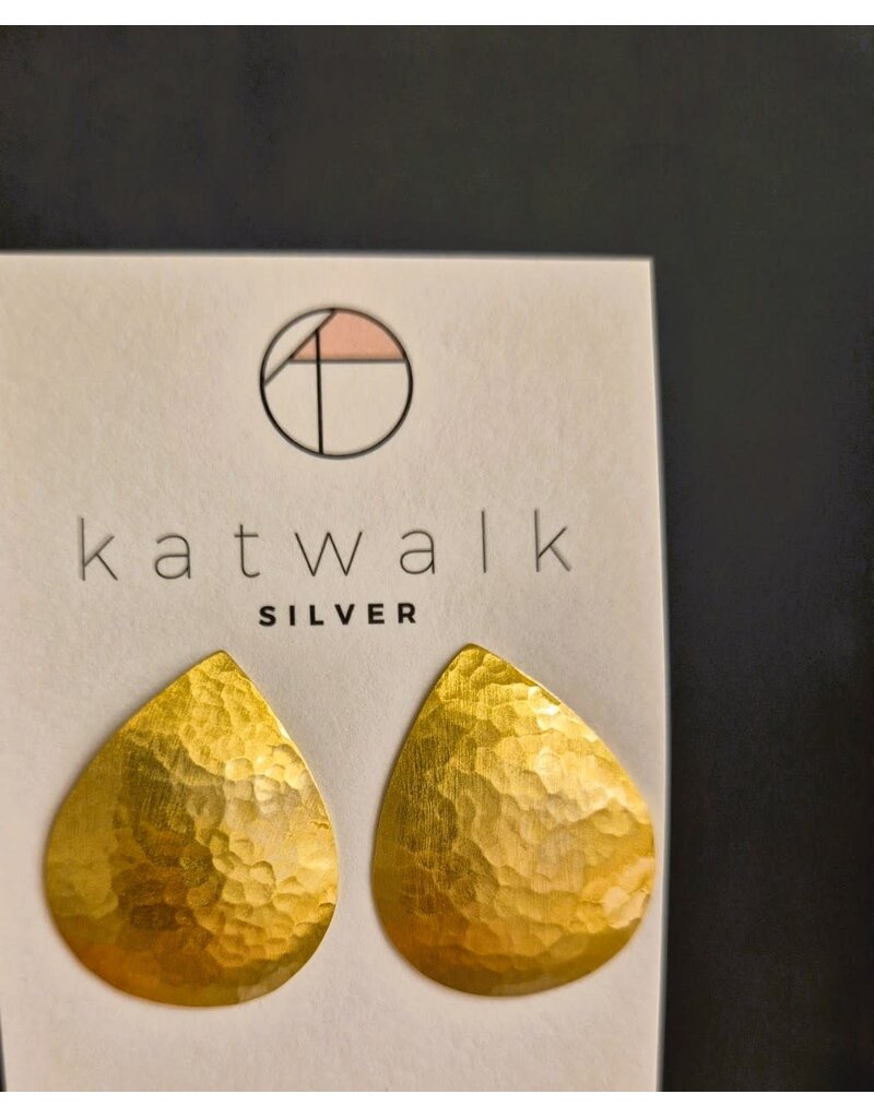 Katwalk Zilver Vergulde oorsteker - gehamerde drup XL