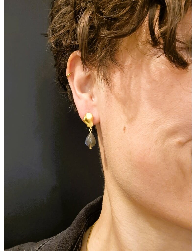 Katwalk Zilver Vergulde oorstekers - amorf 3D met parelmoer steen