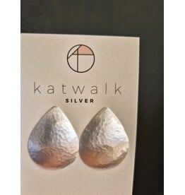 Katwalk Zilver Zilver oorsteker - gehamerde drup XL