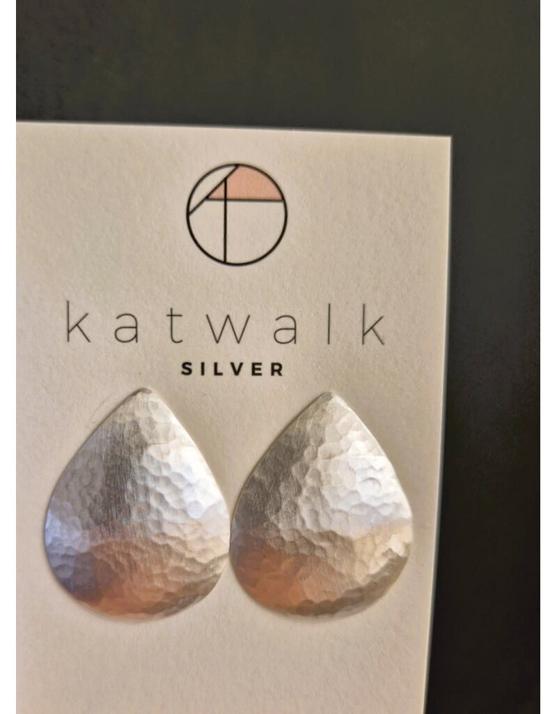 Katwalk Zilver Zilver oorsteker - gehamerde drup XL
