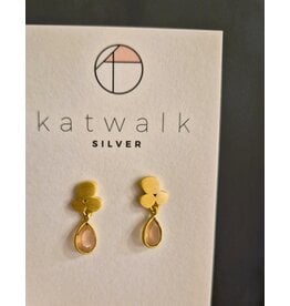 Katwalk Zilver Vergulde oorsteker met roze steentje