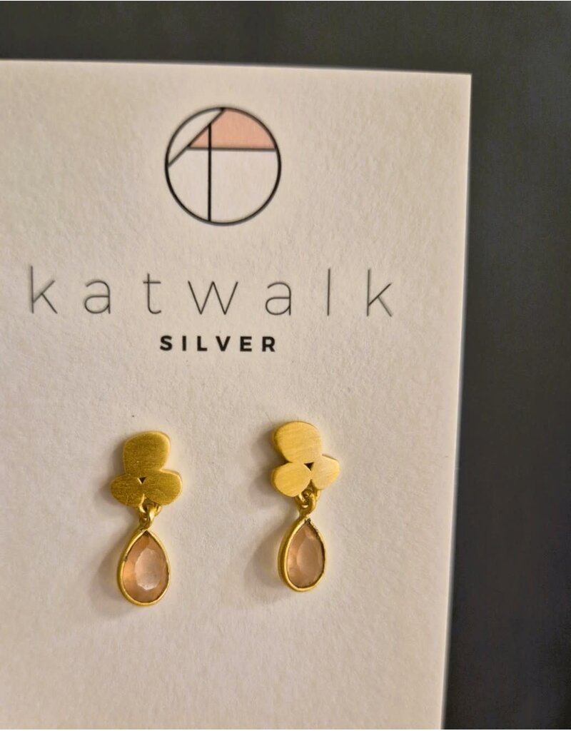 Katwalk Zilver Vergulde oorsteker met roze steentje