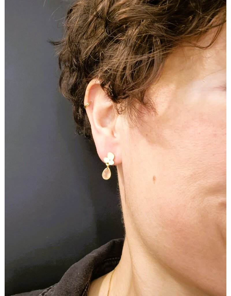 Katwalk Zilver Vergulde oorsteker met roze steentje