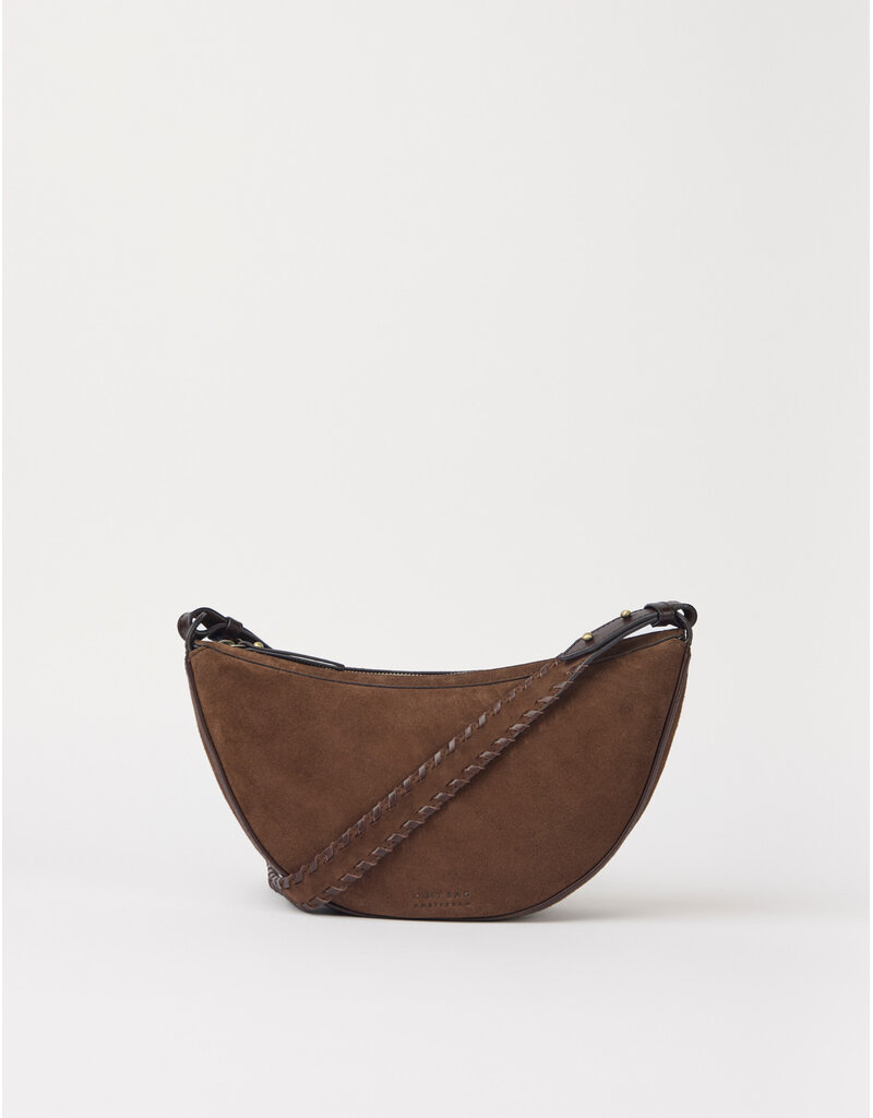 O MY BAG Leo Midi Crossbody Strap Chocolate Suède with classic leather