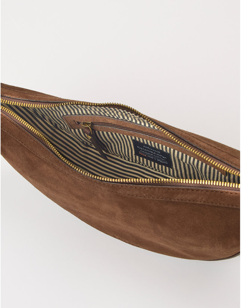 O MY BAG Leo Midi Crossbody Strap Chocolate Suède with classic leather