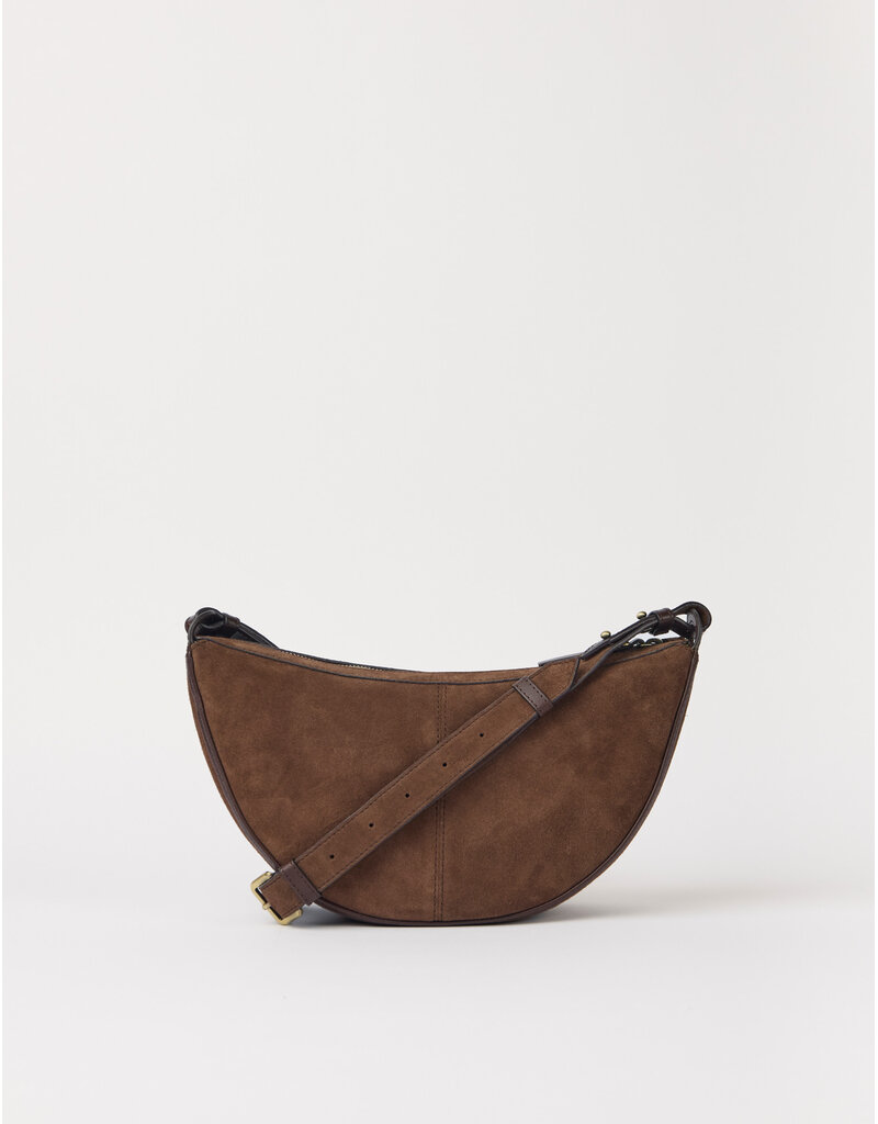 O MY BAG Leo Midi Crossbody Strap Chocolate Suède with classic leather