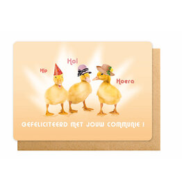 Enfant Terrible Dubbele wenskaart 'Hip hoi hoera. Gefeliciteerd met jouw communie'