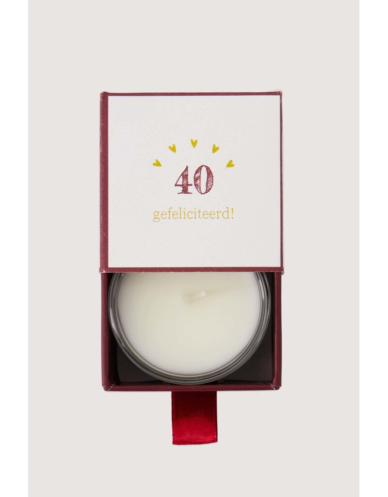 Zusss Geurkaarsje glas in doosje '40 gefeliciteerd'