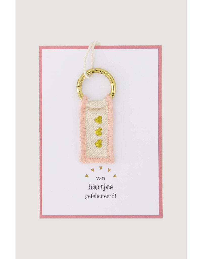 Zusss Sleutelhanger met wenskaart 'van hartjes gefeliciteerd'