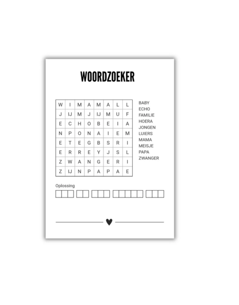 Kaart met woordzoeker 'Wil jij mijn peter zijn?'