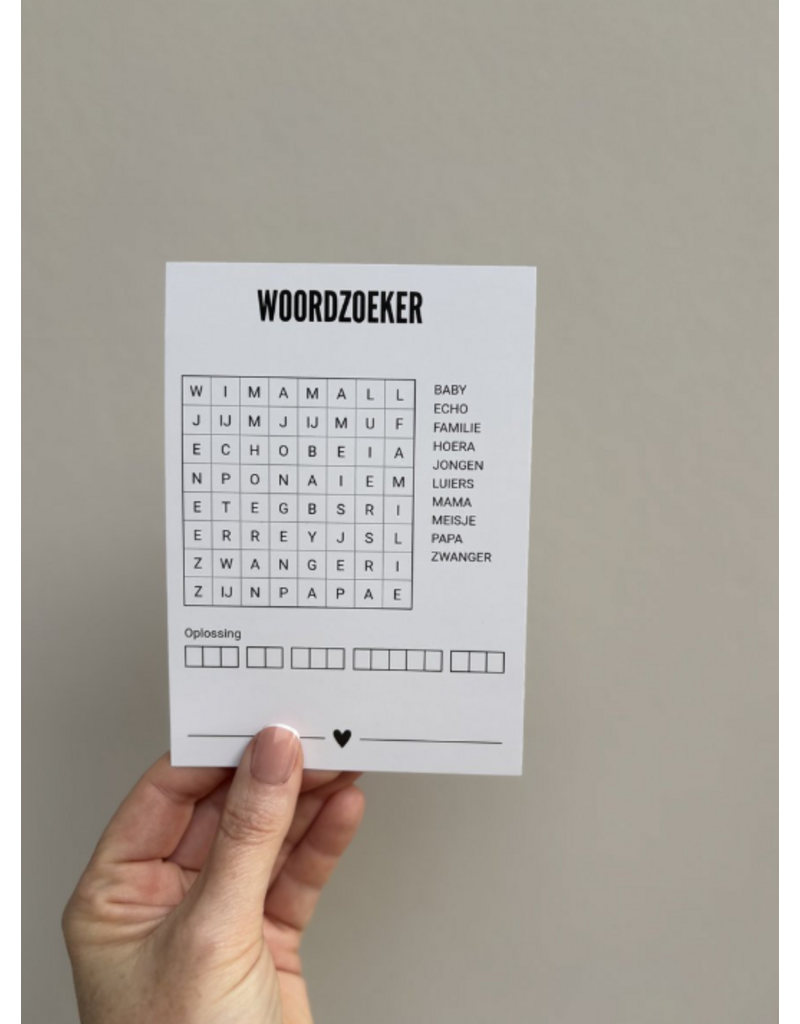 Kaart met woordzoeker 'Wil jij mijn peter zijn?'