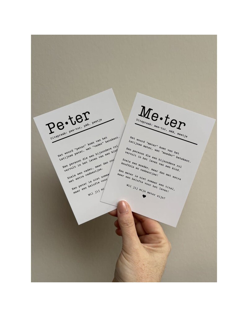 Gekiere Kaartje over 'peter-zijn' met opdruk 'Wil jij mijn peter zijn?'