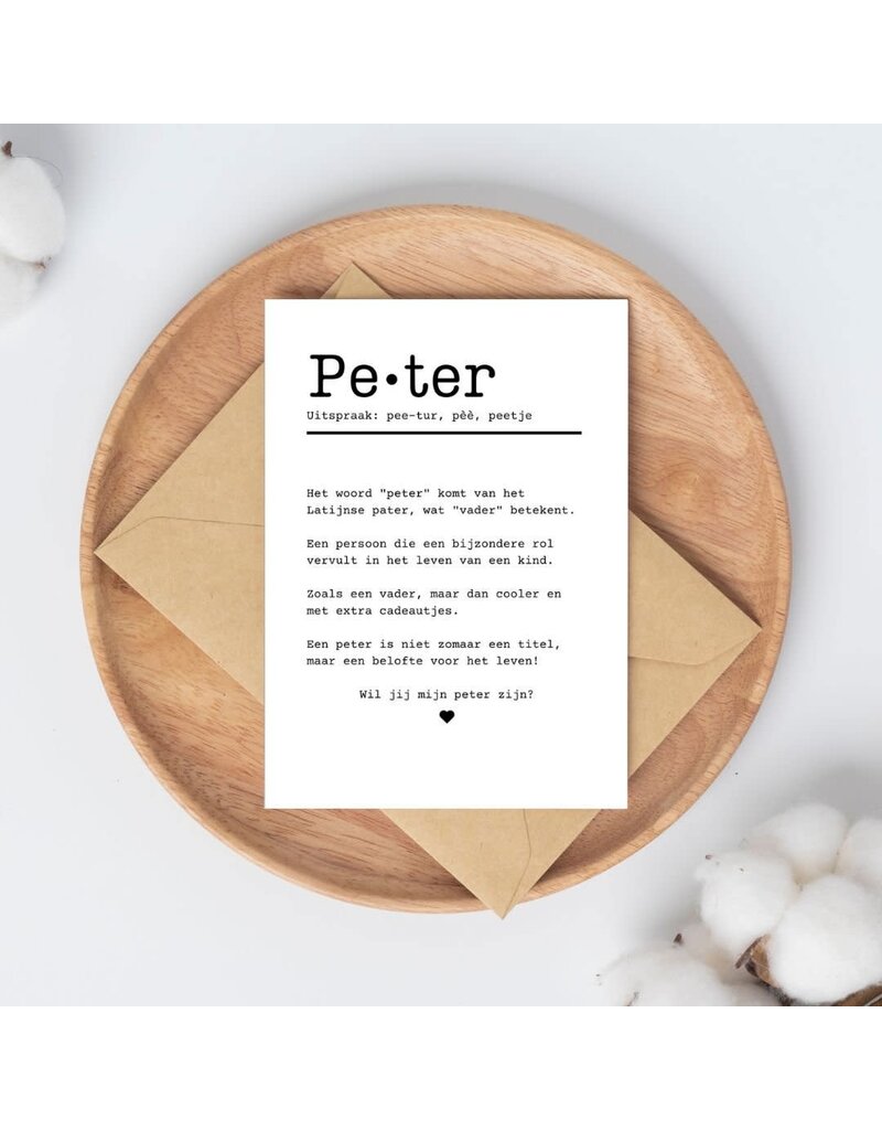 Gekiere Kaartje over 'peter-zijn' met opdruk 'Wil jij mijn peter zijn?'
