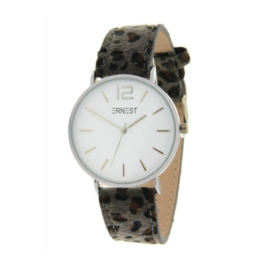 Ernest Ernest horloge leopard grijs/zilver