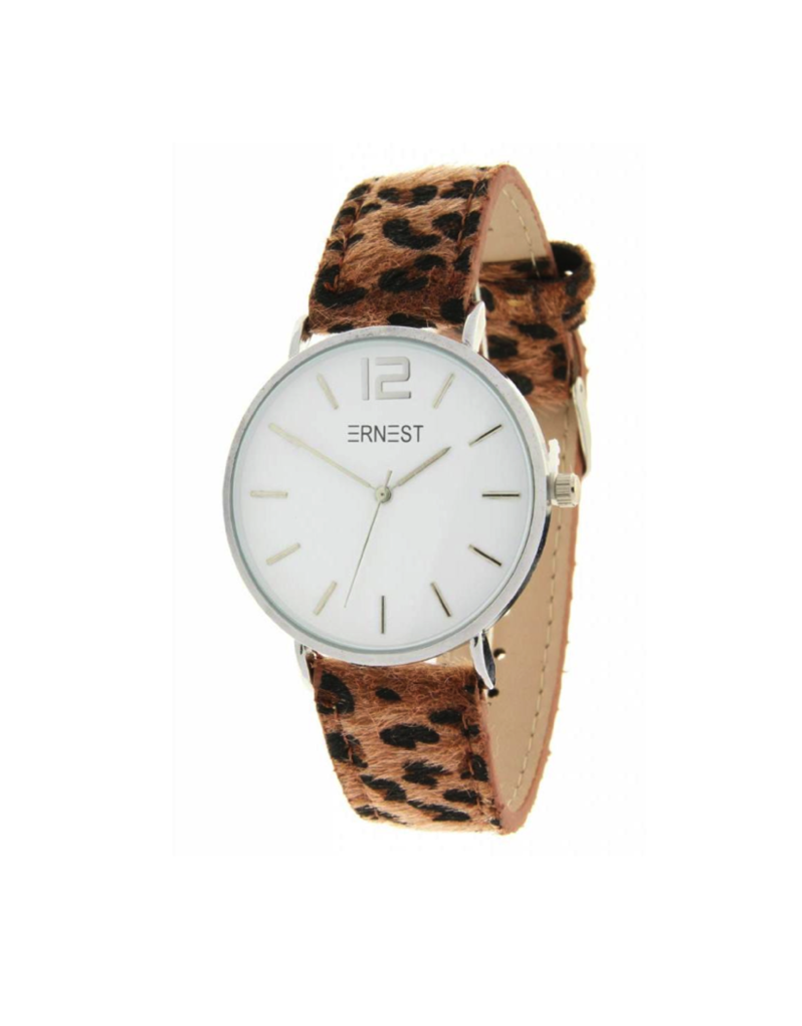 Ernest Ernest horloge leopard bruin/zilver  M