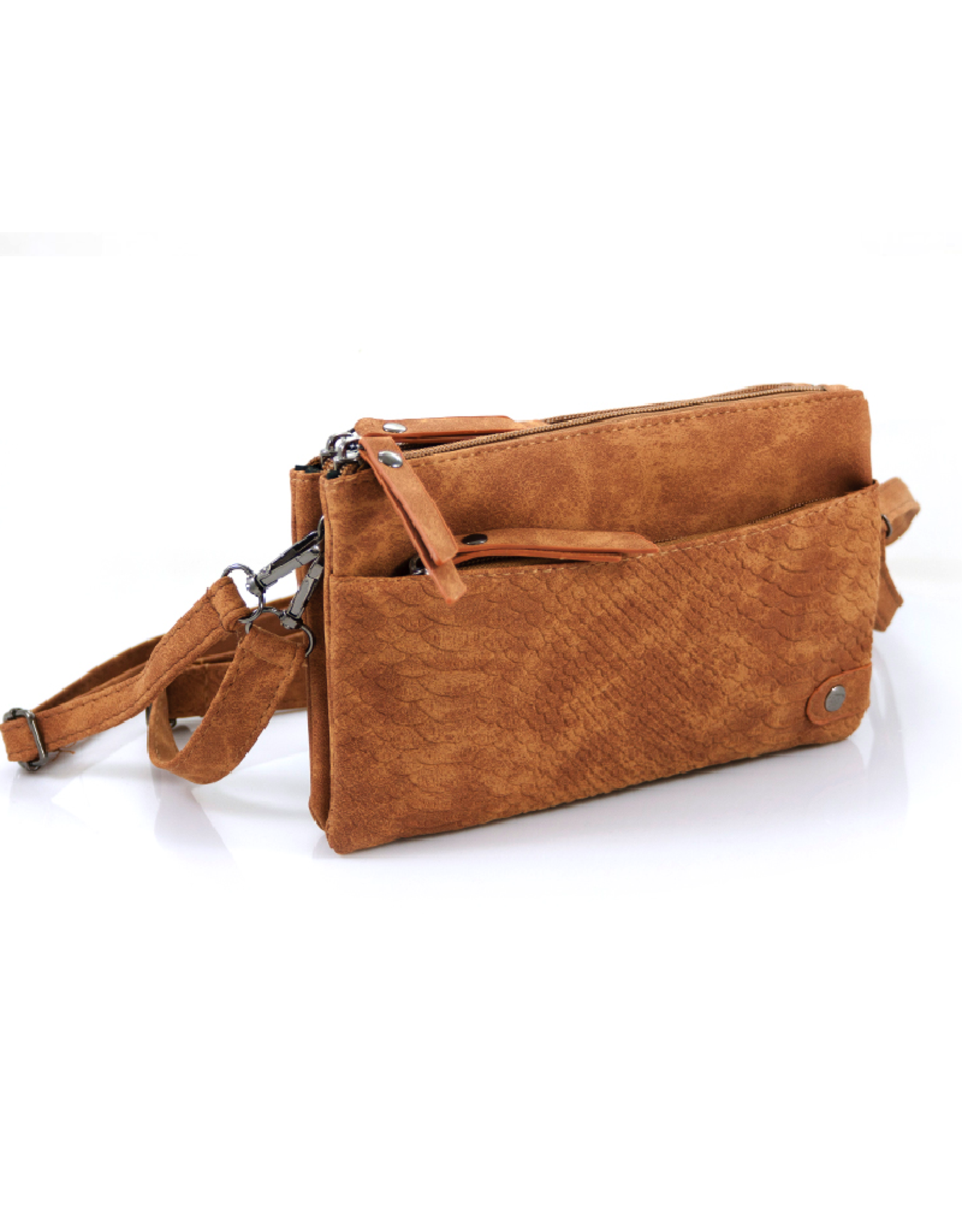 Camel heup- schoudertasje croco zip