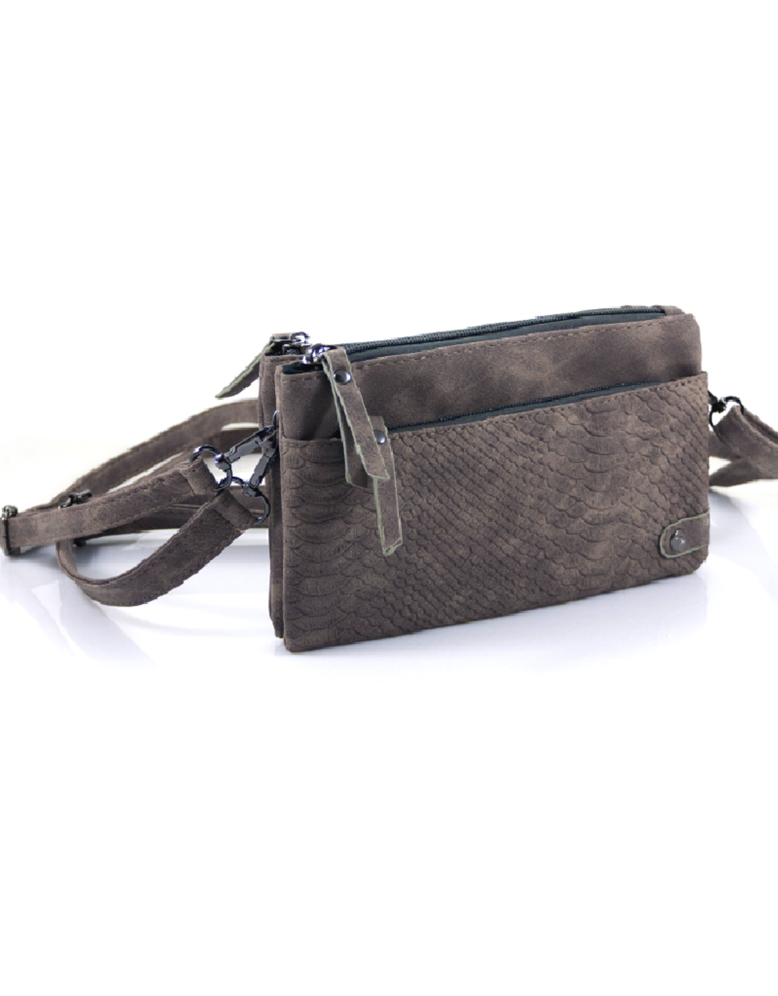Grijs heup- schoudertasje croco zip