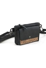 Zwart heup- schoudertasje vierkant cheetah