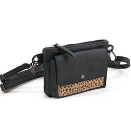 Zwart heup- schoudertasje vierkant cheetah