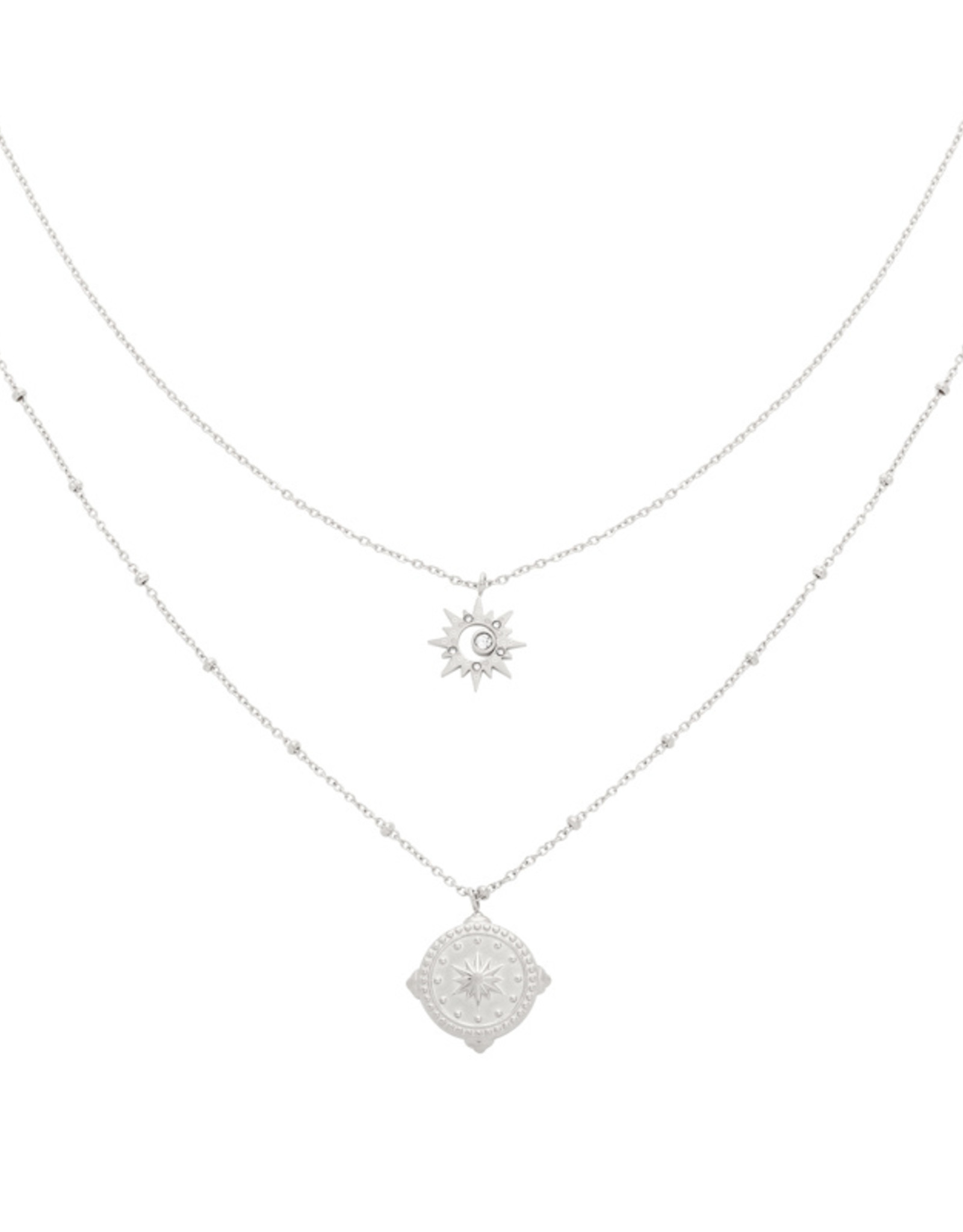 Ketting compass stars - zilver