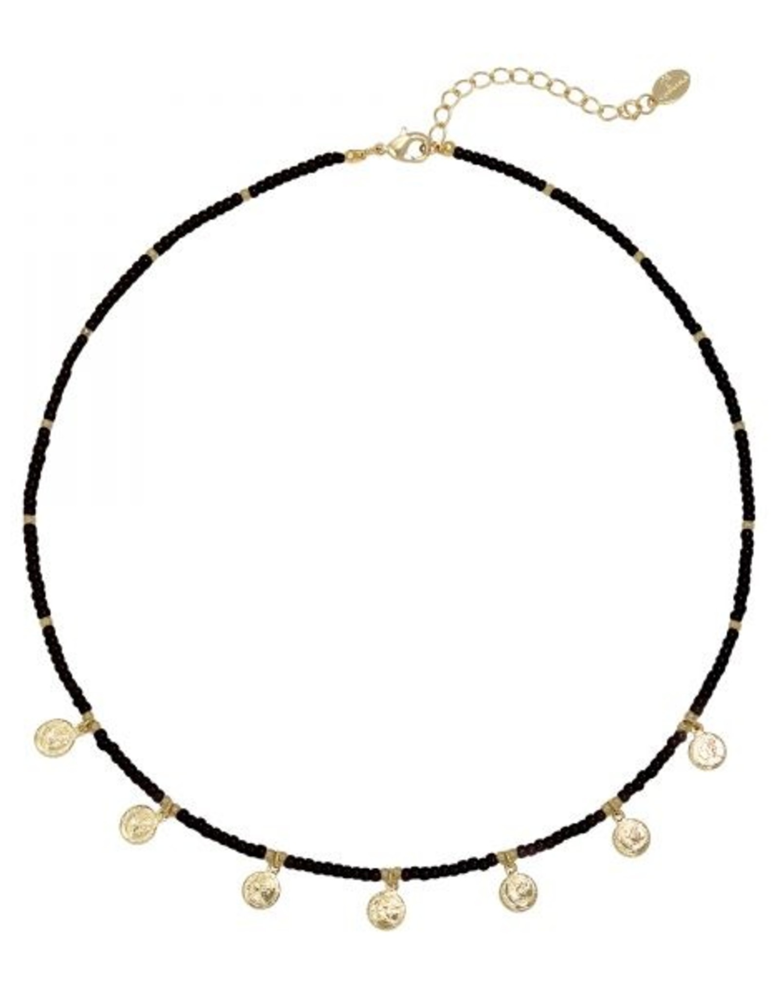 Zwarte ketting met gouden muntjes