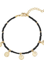 Zwarte armband met gouden muntjes