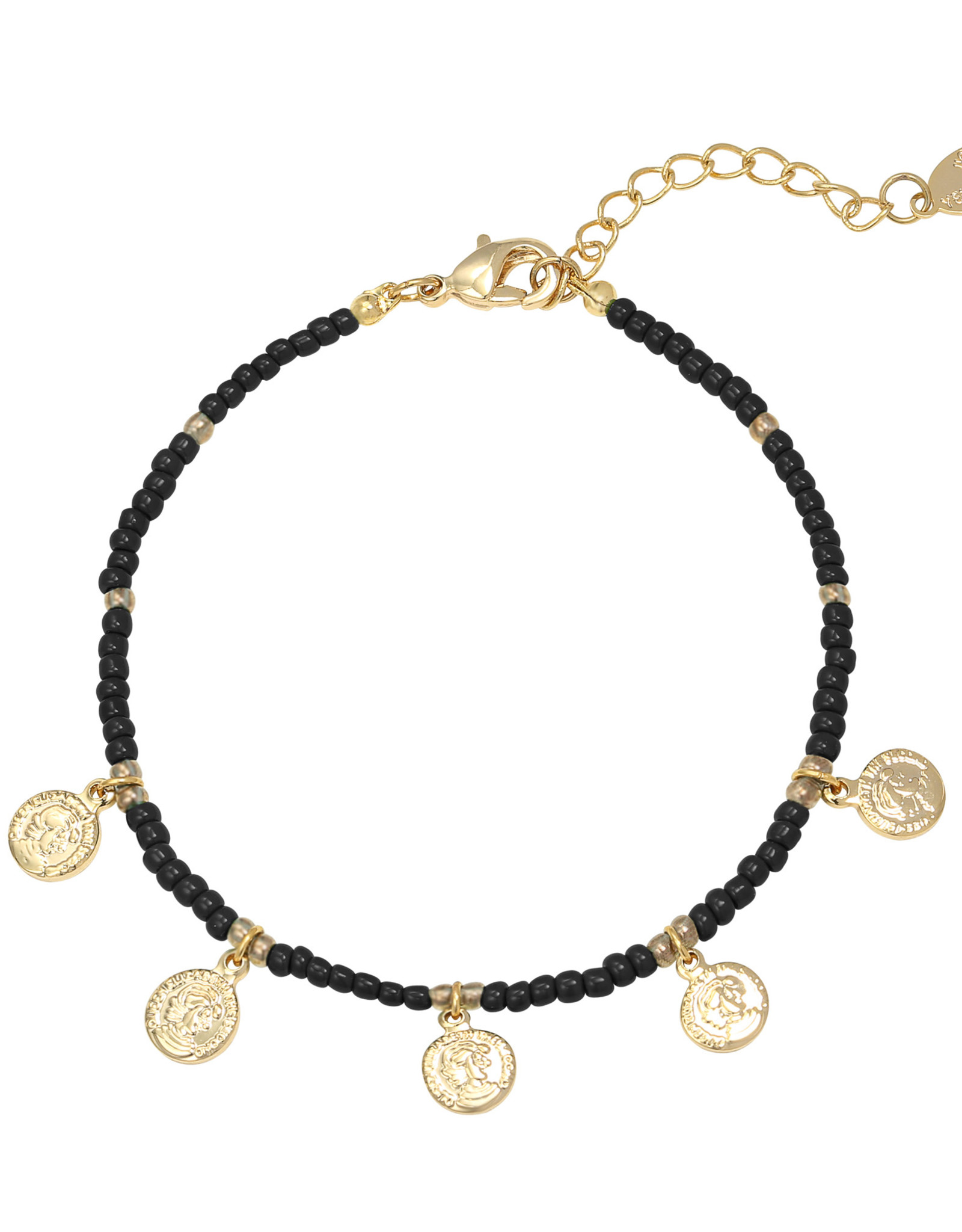 Zwarte armband met gouden muntjes