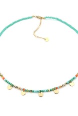 Turquoise ketting met gouden muntjes