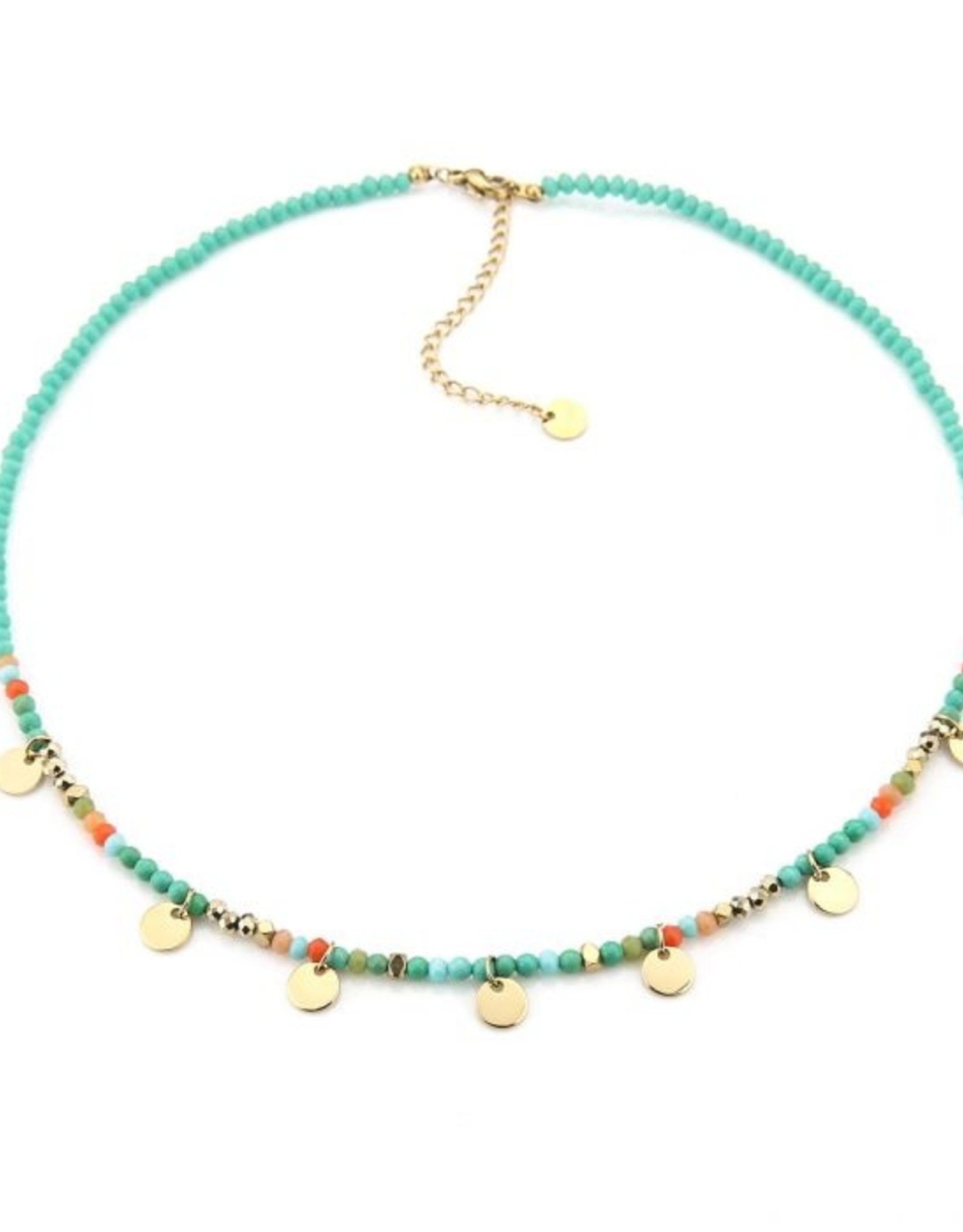 Turquoise ketting met gouden muntjes