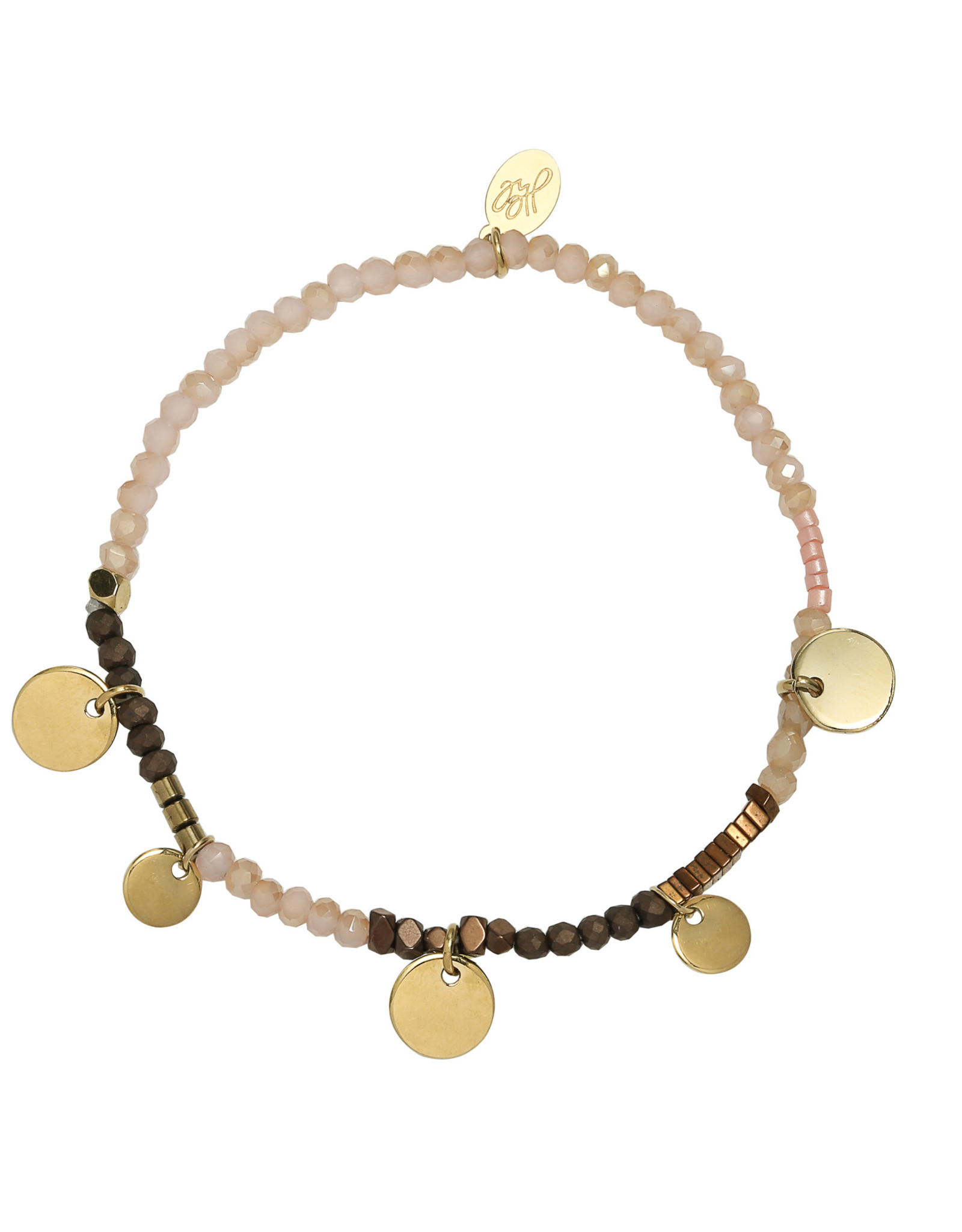 Roze armband met gouden muntjes