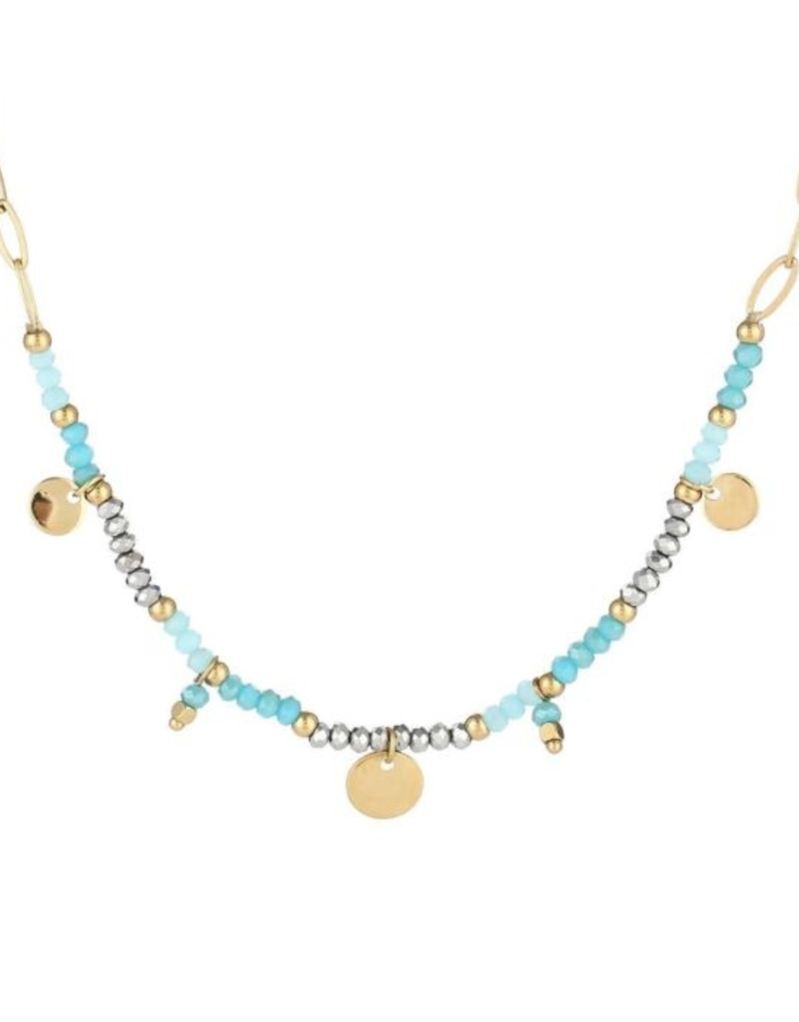 Gouden ketting met turquoise kraaltjes