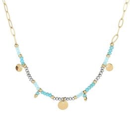 Gouden ketting met turquoise kraaltjes