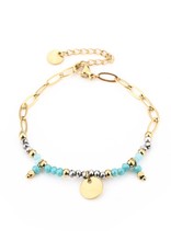 Gouden armband met turquoise kraaltjes