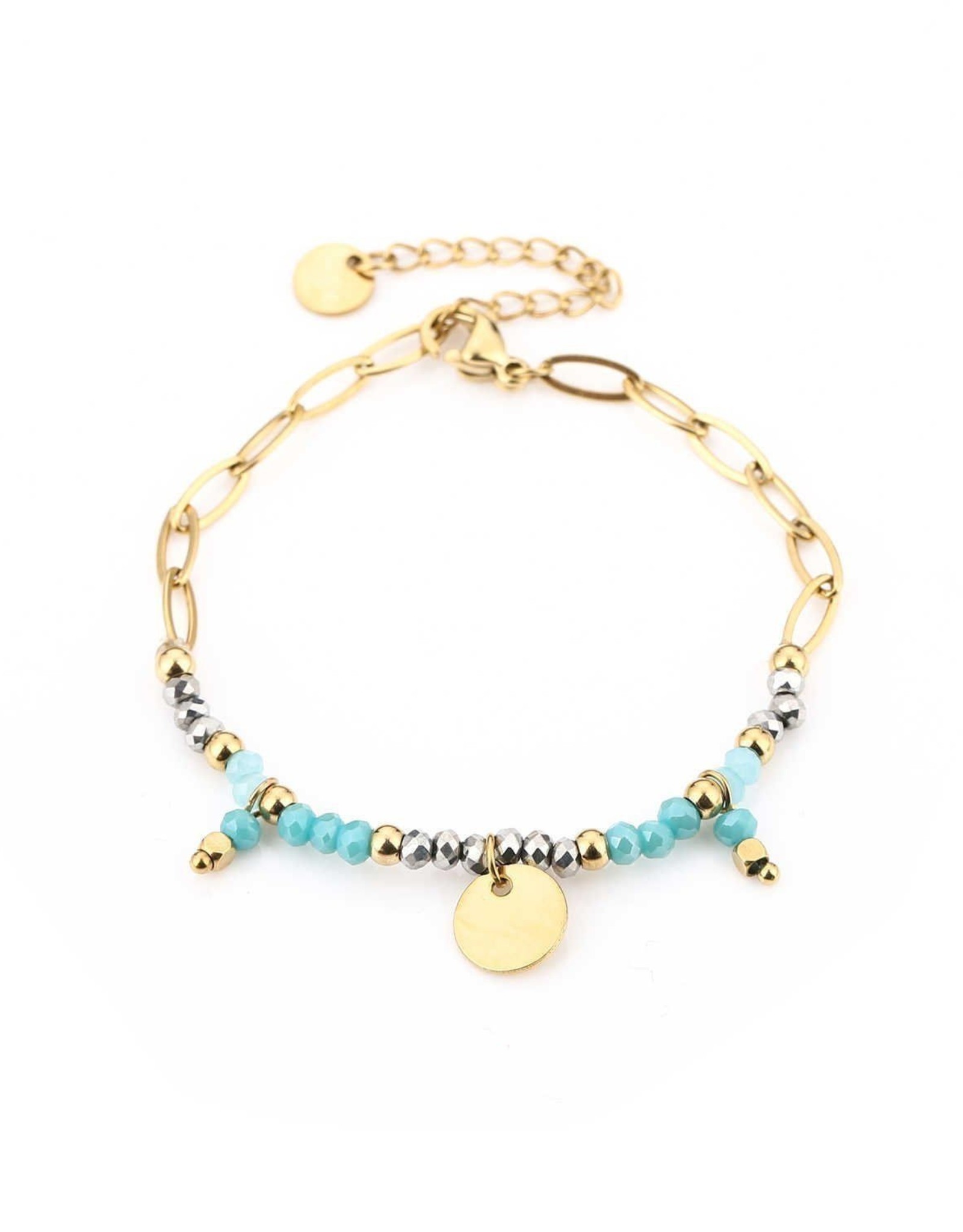 Gouden armband met turquoise kraaltjes