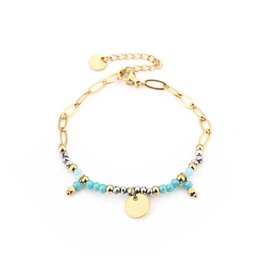 Gouden armband met turquoise kraaltjes