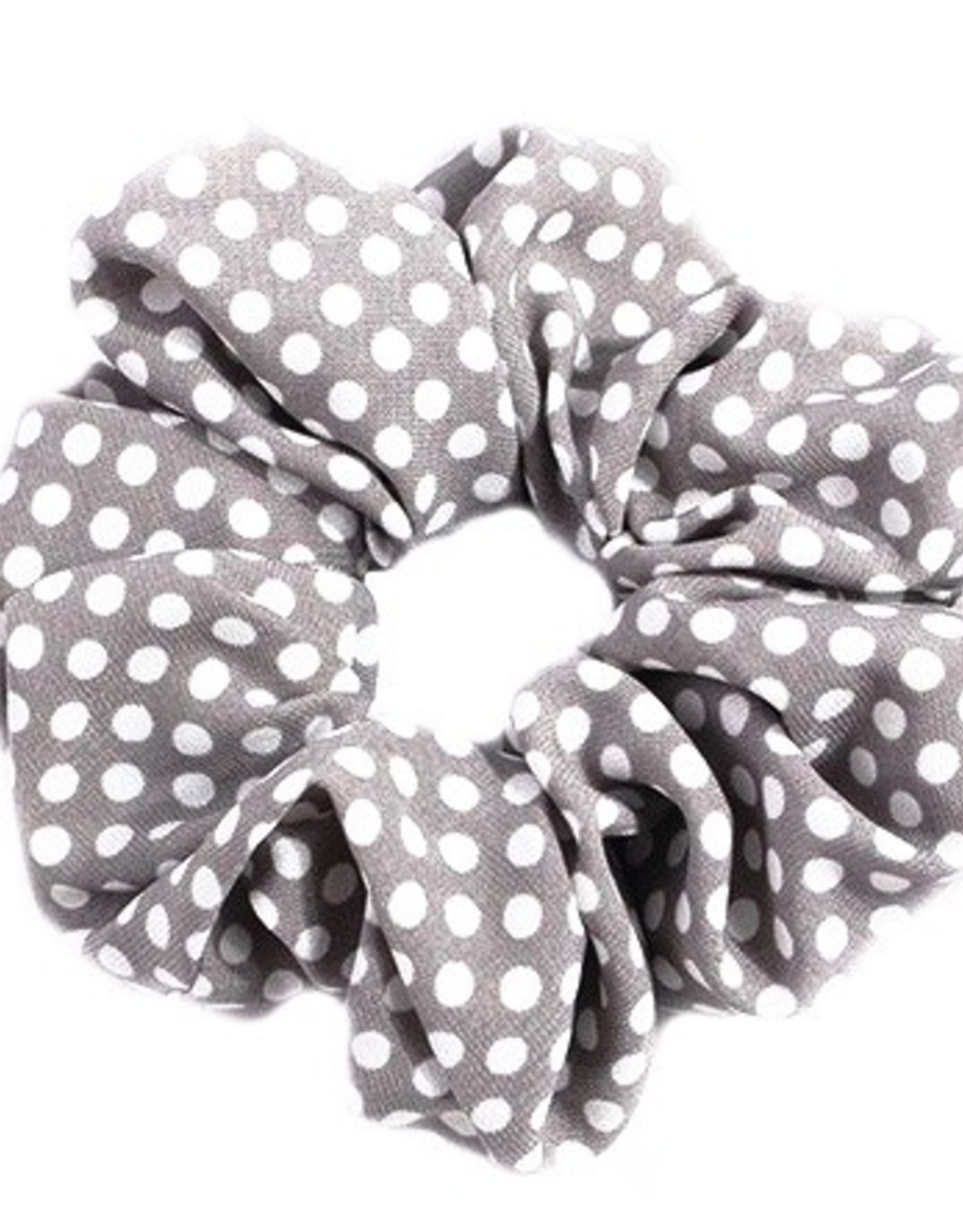 Scrunchie katoen grijs met witte stippen