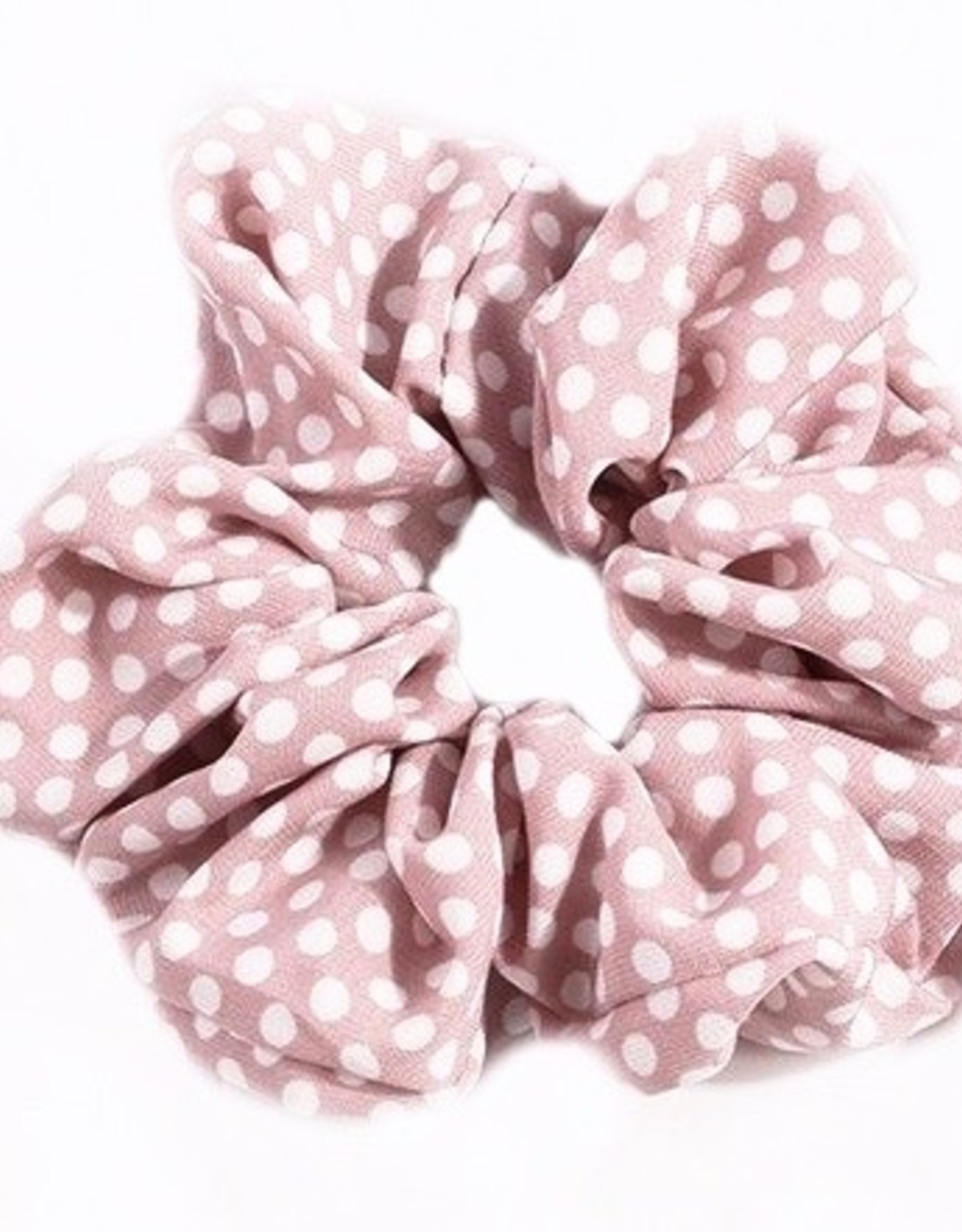 Scrunchie katoen roze met witte stippen